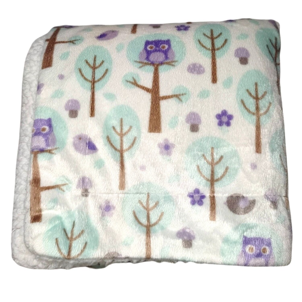 SL Home Fashions‎ Beige Owl Blanket Purple Tree Plush Sherpa RN 119741 Baby Bird